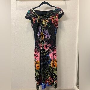 Roberto Cavalli Floral Leopard Print Bodycon Midi Dress IT 46 / US Large